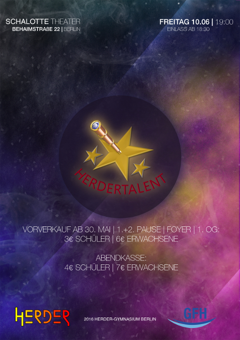 Plakat für die Herder-Talentshow im Schalotte Theater
